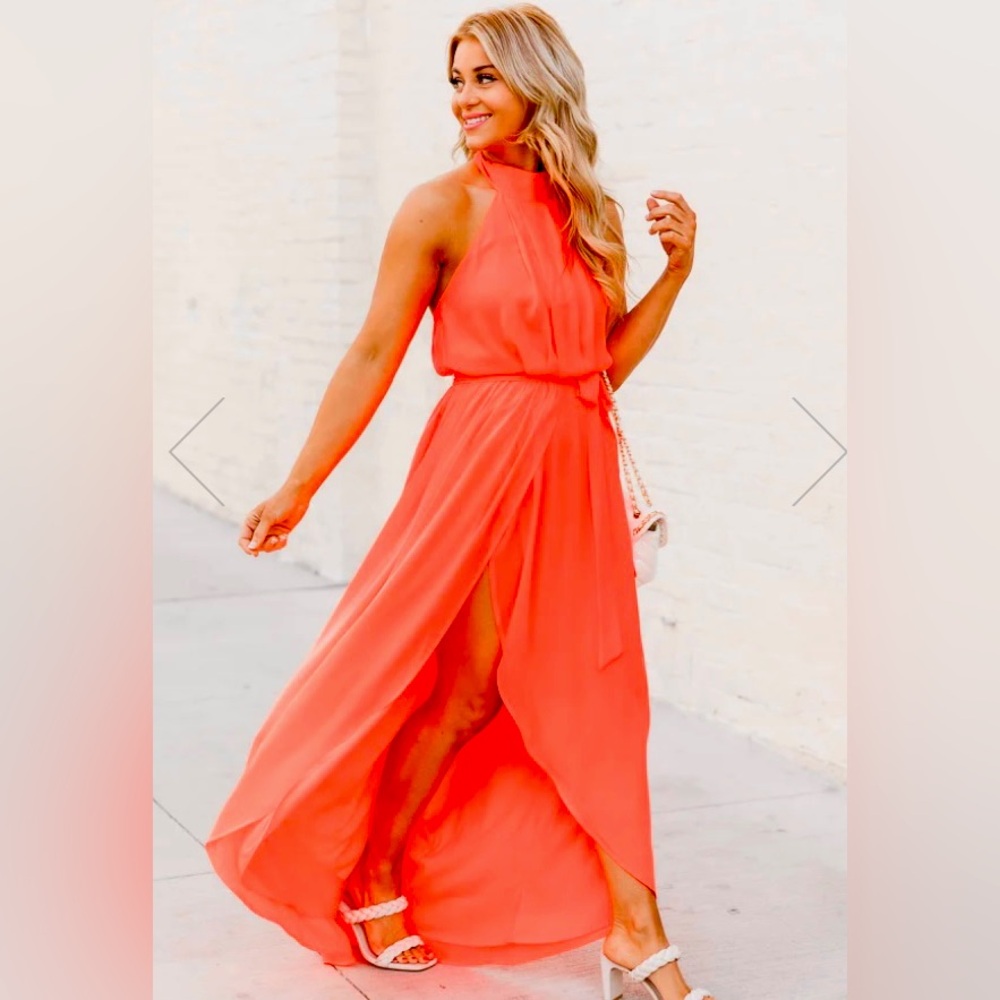 Tell Me About It Bright Coral Maxi Dress
